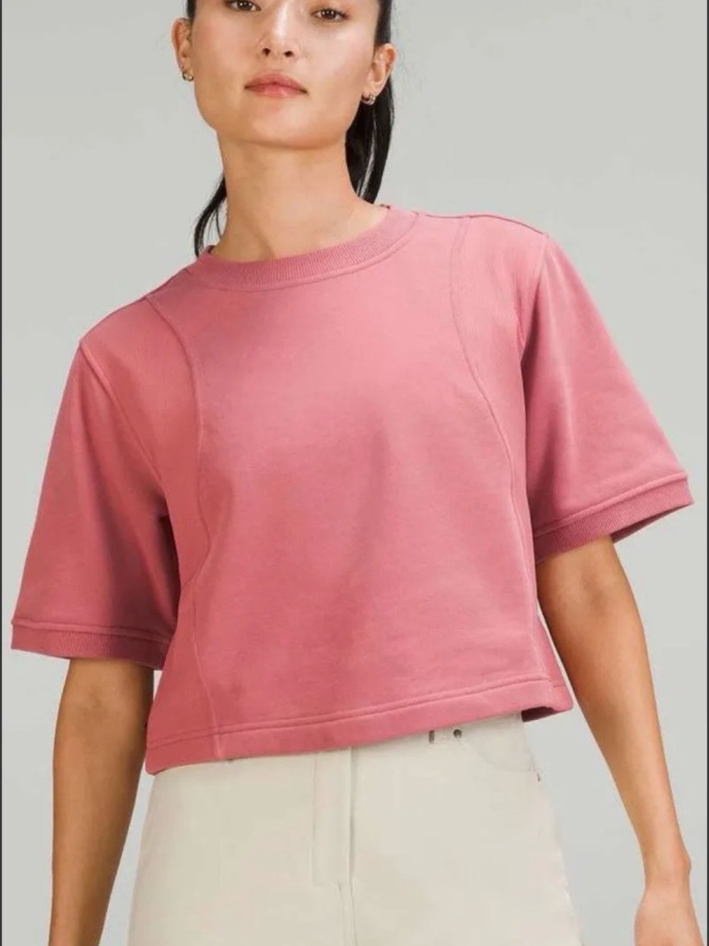 Lululemon Cropped Short-Sleeve Sweatshirt Top - Dusty Rose